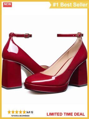 Women's Platform Chunky Heel Mary Jane Pumps 3.5 Inch Comfortable